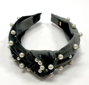 Bari Lynn - Velour Twist Knot Headband with Pearls & Swarovski Crystals