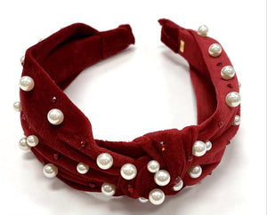 Bari Lynn - Velour Twist Knot Headband with Pearls & Swarovski Crystals