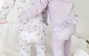 Lavender Bow - Lilac Stripe RUFFLE Footie