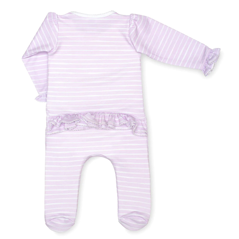 Lavender Bow - Lilac Stripe RUFFLE Footie