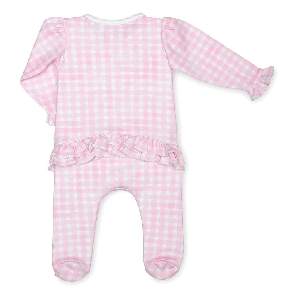 Lavender Bow - Pink Gingham RUFFLE Footie